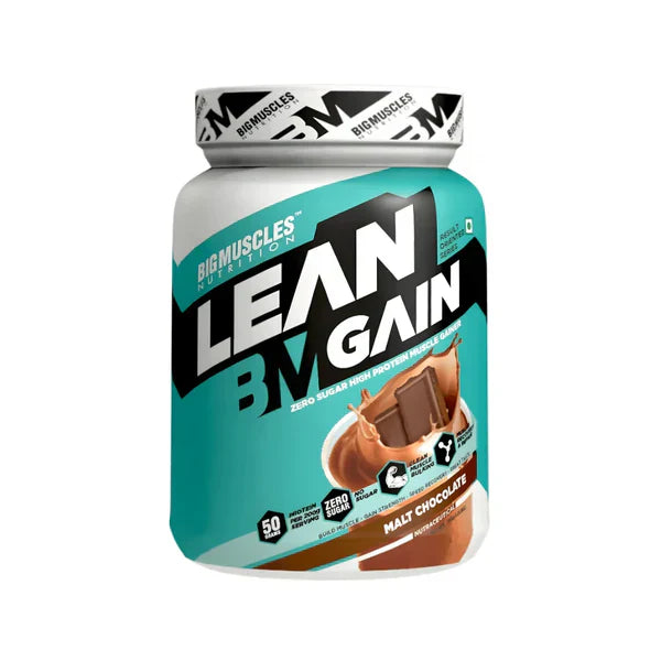 Big Muscles Lean Gain | Advanced Lean Muscle Gainer for Size & Strength | 1kg / 2.7kg / 5kg | Available in Malt Chocolate, Strawberry & Cookies & Cream Flavors