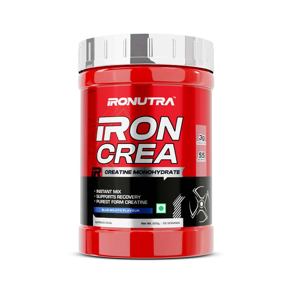 Iron Crea – Ironutra Creatine Monohydrate | 200g | Supports Strength, Power & Muscle Growth | Flavours: Bluemojito, Crushed Watermelon, Orange Mint