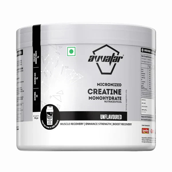 Avvatar Creatine Monohydrate | 100g | Supports Strength, Power & Muscle Growth | Flavour: Unflavoured