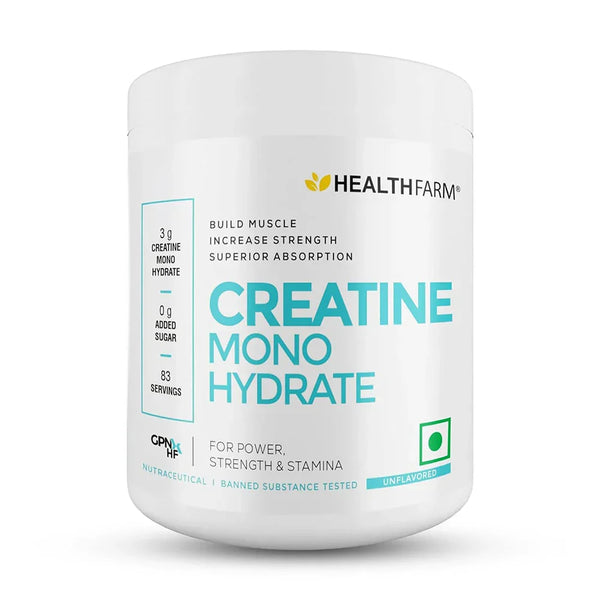 Healthfarm Creatine Monohydrate | 100g / 250g | Supports Strength, Muscle Growth & Workout Performance | Flavour: Unflavoured